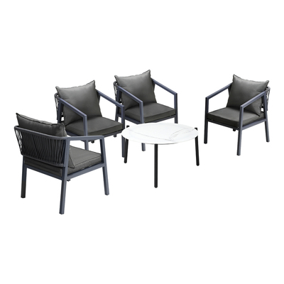 4 Seater Outdoor Patio Set White 70cm Coffee Table Grey Chair