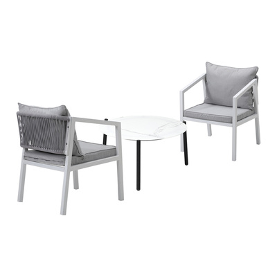 Outdoor Patio Set White 70cm Coffee Table and Chairs