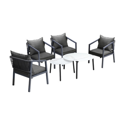 6PCS Outdoor Patio Set White 70cm Coffee Table Set Grey Chairs