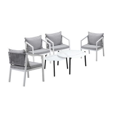 6PCS Outdoor Patio Set White 70cm Coffee Table Set White Chairs