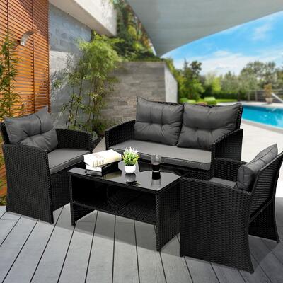 Luxurious 4-Piece Wicker Sofa Chair Table Patio Set