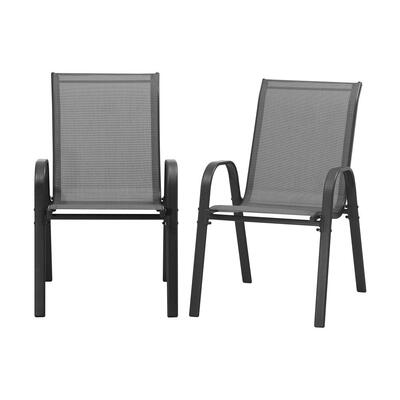 2x Outdoor Stackable Chairs Patio Furniture Lounge Chair Bistro Set Grey