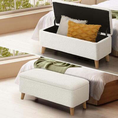 Storage Ottoman Sherpa Fabric White