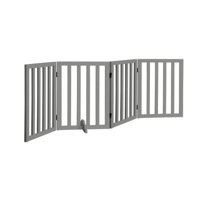 Wooden Pet Gate Dog Fence Safety Stair Barrier Security Door 4-Panel Grey