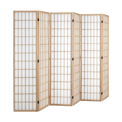 6 Panel Room Divider Timber Farbic Natural