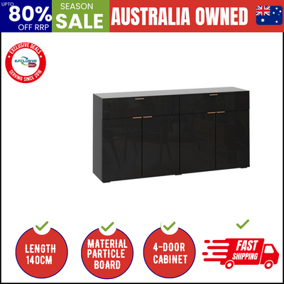 Sideboard Buffet Storage Cabinet High Gloss 4 Doors 2 Drawers Black