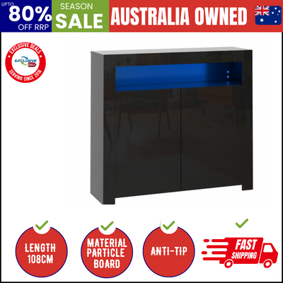 Buffet Sideboard Storage Cabinet LED RGB High Gloss 2 Doors Black