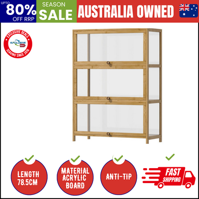 Display Cabinet Storage 3-Tier Shelves Clear Bookcase Stand Rack Oak