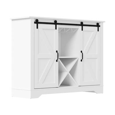 Sideboard Buffet Storage Cabinet Wine Rack Sliding Door 5 Shelves White