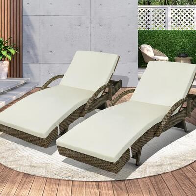  2X Sun Lounger Wicker Lounge Day Bed Patio Sofa Cushion Outdoor Furniture