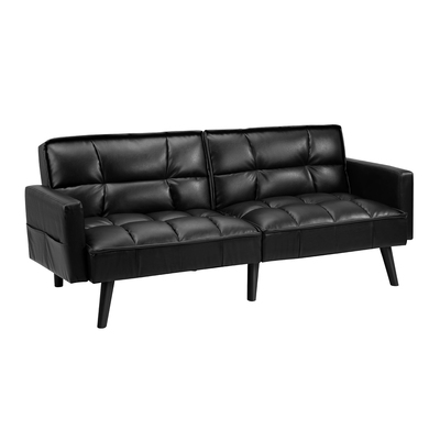 Sofa Bed Futon Convertible Leather Lounge Couch 3-Seater Recliner Black