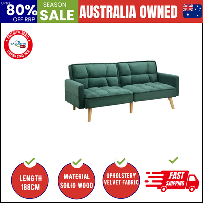 Sofa Bed Futon Convertible Velvet Lounge Couch 3-Seater Recliner Green