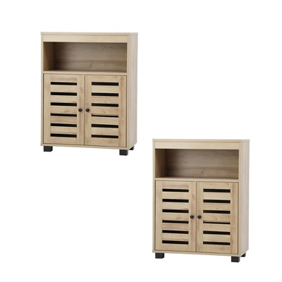 Shoe Rack Shoes Storage Cabinet Organiser Shelf 2 Doors Natural Set of