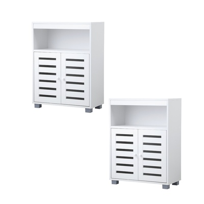 Shoe Rack Shoes Storage Cabinet Organiser Shelf 2 Doors White Set of 2