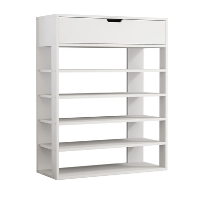 Shoes Storage Rack 5-tier Shelves with Drawer White