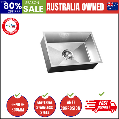 45X30CM Stainless Steel Sink Single Bowl with Waste Silver