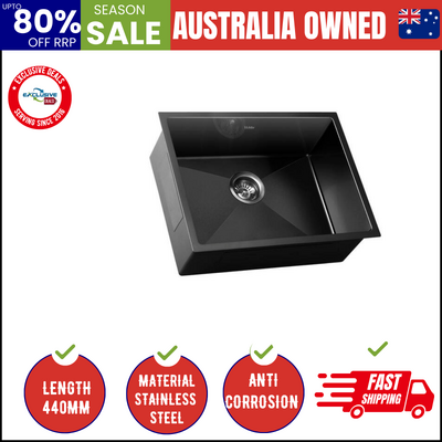 58X44CM Stainless Steel Sink Single Bowl with Waste Black