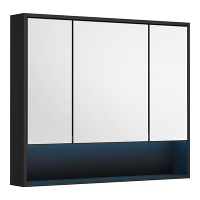 Bathroom Mirror Cabinet LED Wall Storage 900x750mm Black