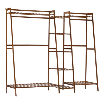 Clothes Rack Open Wardrobe Garment Coat Hanging Rail Bamboo 9 Shelves