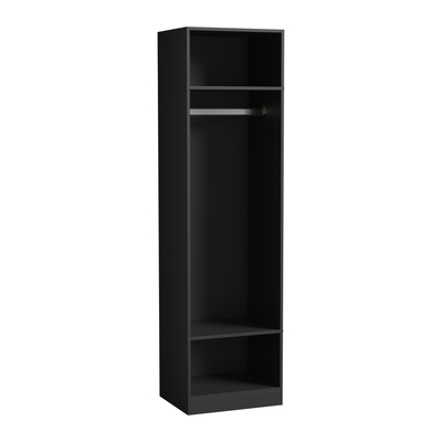 Open Wardrobe Shelf Unit Clothes Storage 3 Shelves Hanging Rail Black