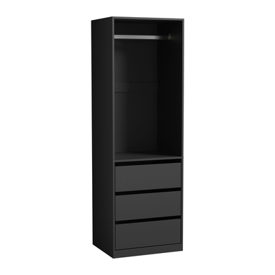 Open Wardrobe Shelf Unit Clothes Storage 3 Drawers Hanging Rail Black