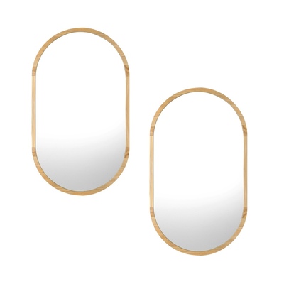 Wooden Wall Mirrors Oval Mirror 84x50cm Set of 2