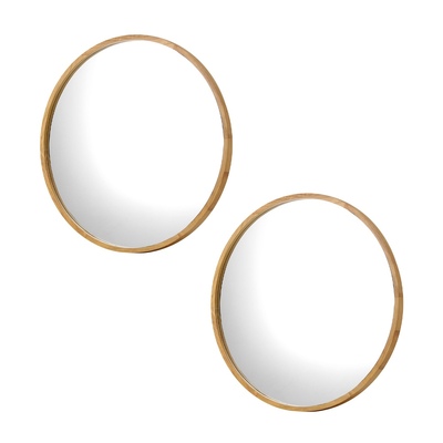 Wall Mirrors Round 50cm Wooden Set of 2