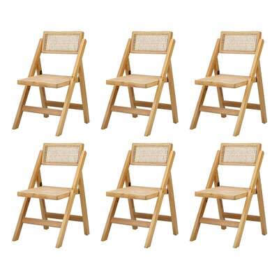 6x Dining Chairs Folding Rattan Chair Wooden