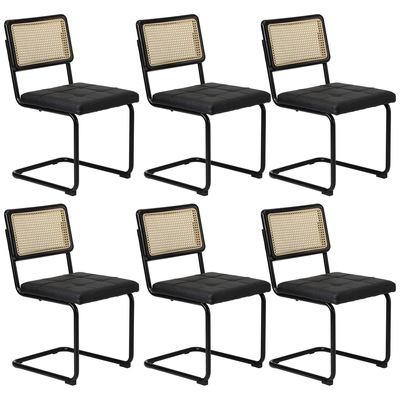 6x Rattan Dining Chair Cesca Replica Cantilever PU Leather