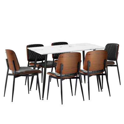 120cm Rectangle Dining Table with 6PCS Chairs PU Black