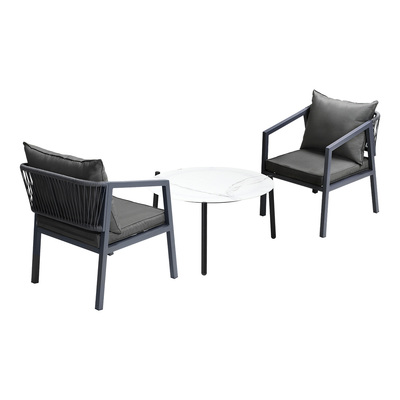 3PCS Outdoor Patio Set White 70cm Coffee Table Grey Chairs