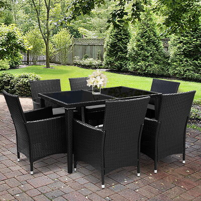 Outdoor Dining Set 7 Piece Wicker Lounge Setting Black