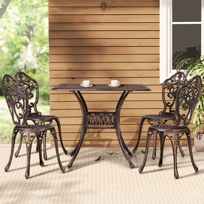 Outdoor Dining Set 5 Piece Chairs Table Cast Aluminum Patio Brown