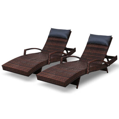 Sun Lounge Setting Brown Wicker Day Bed Outdoor Furniture Garden Patio