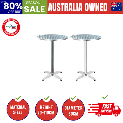 Set Of 2 Outdoor Bar Table Aluminium Round 70/110Cm