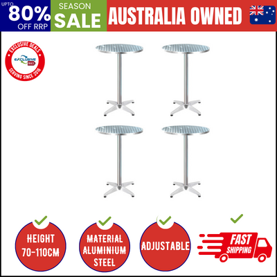 Set Of 4 Outdoor Bar Table Aluminium Round 70/110Cm