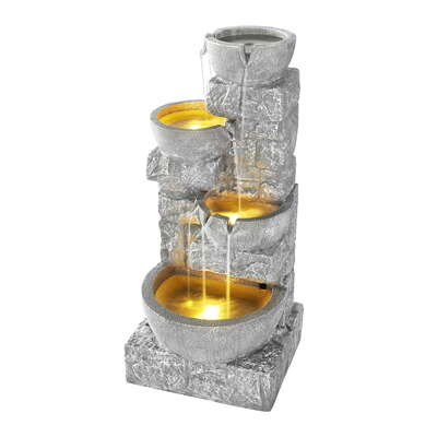 Solar Fountain Water Feature Outdoor Led Lights Gray