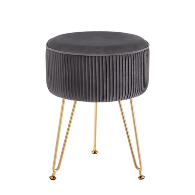 Ottoman Foot Stool Foot Rest Round Pouffe Velvet Stripe Padded Seat Grey