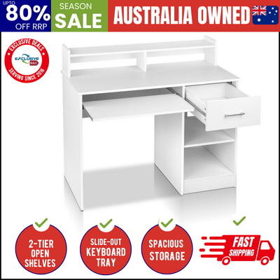 Computer Desk Shelf Drawer Cabinet White 100CM