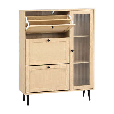 Shoe Rack Cabinet 3 Flip-out Drawers Pine