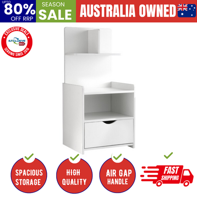 Bedside Table 1 Drawer with Shelves - EVERMORE White