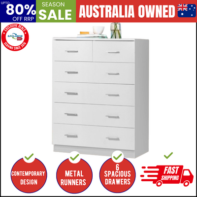 6 Chest of Drawers - ANDES White