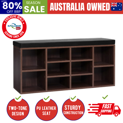 Shoe Rack Cabinet Bench 10 Cubes - Walnut