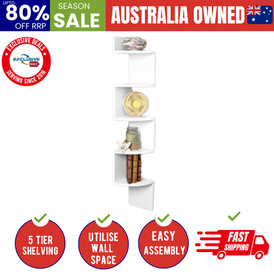 Wall Shelf Corner Floating 5-Tier White