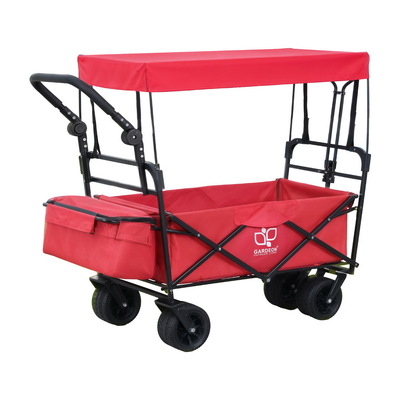 Garden Cart with Removable Canopy Trolley Camping Wagon Barrow Folding