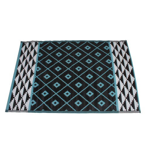 Rectangular Outdoor Reversible Mat Weatherproof Teak Geometric Eye 120 x 180cm