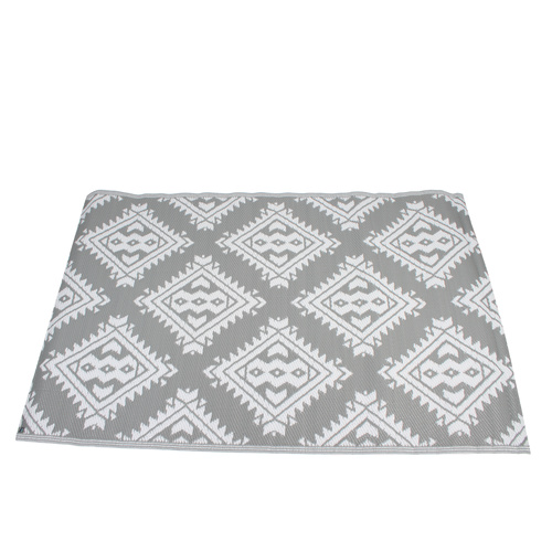 Rectangular Outdoor Reversible Mat Weatherproof Ornate Grey Design 120 x 180cm