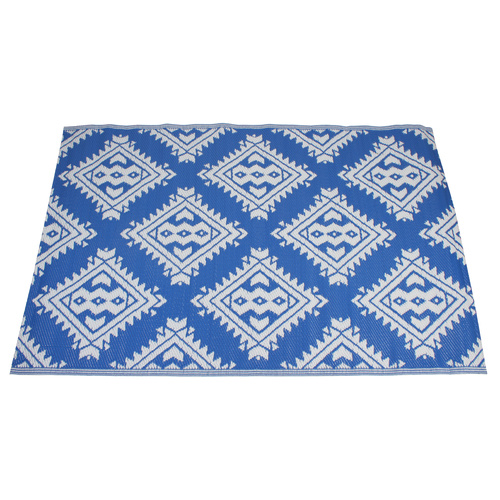 Rectangular Outdoor Reversible Mat Weatherproof Ornate Navy Design 120 x 180cm