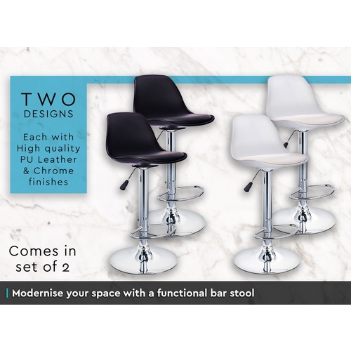 Set of 2 White Mason Bar Stools with Gas Lift 