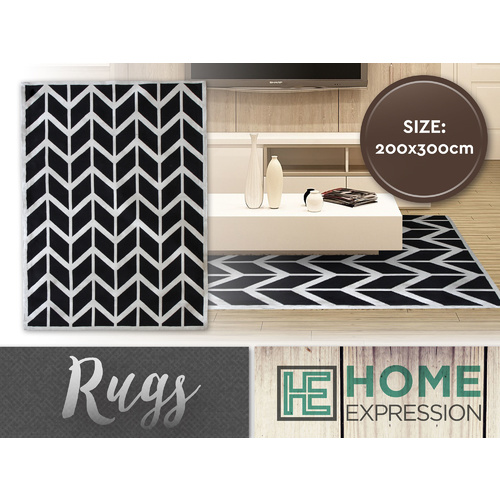 Woven Herringbone Rug Black 200 x 300cm